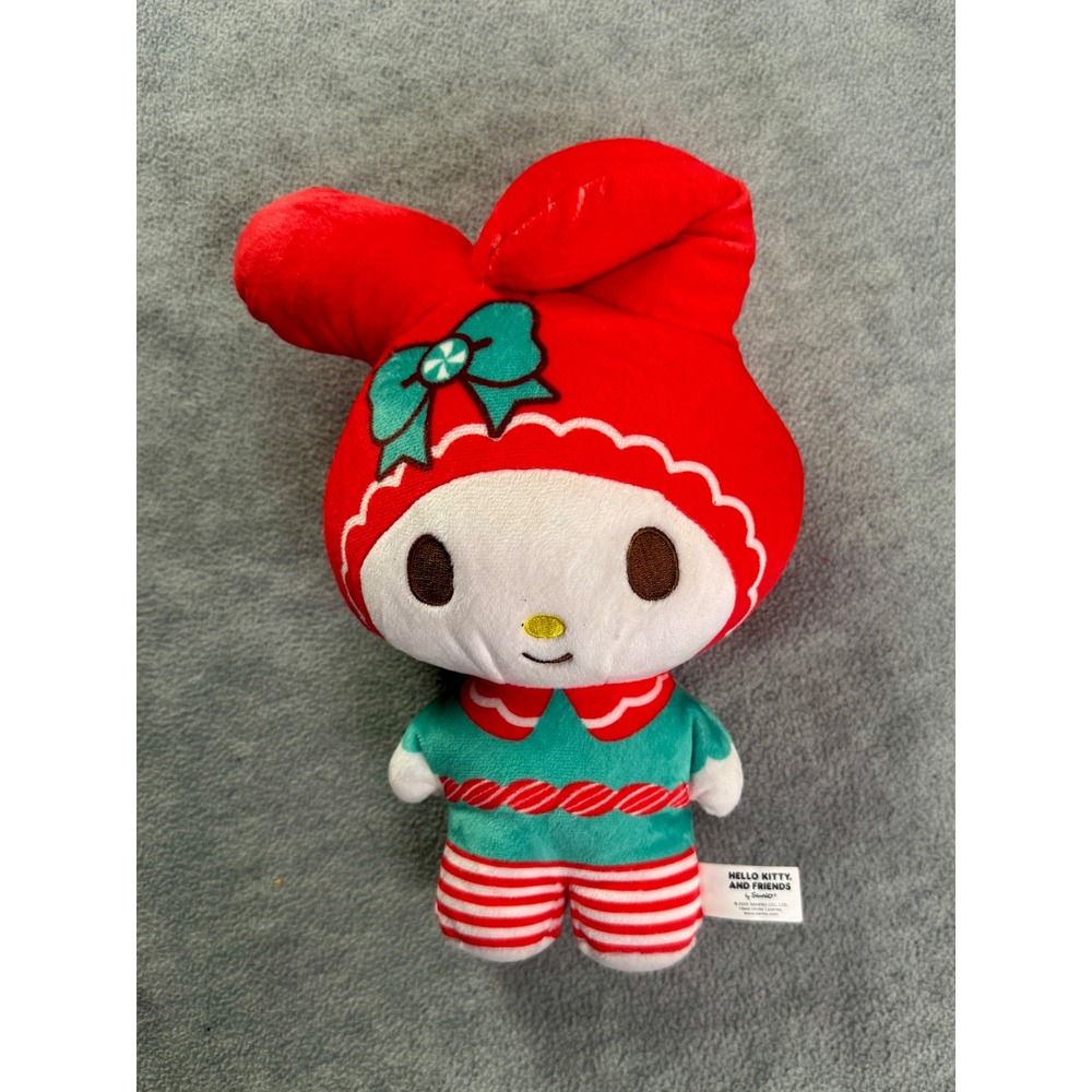 Sanrio My Melody Holiday Christmas Plush Peppermint Teal Red Striped 8 Inch